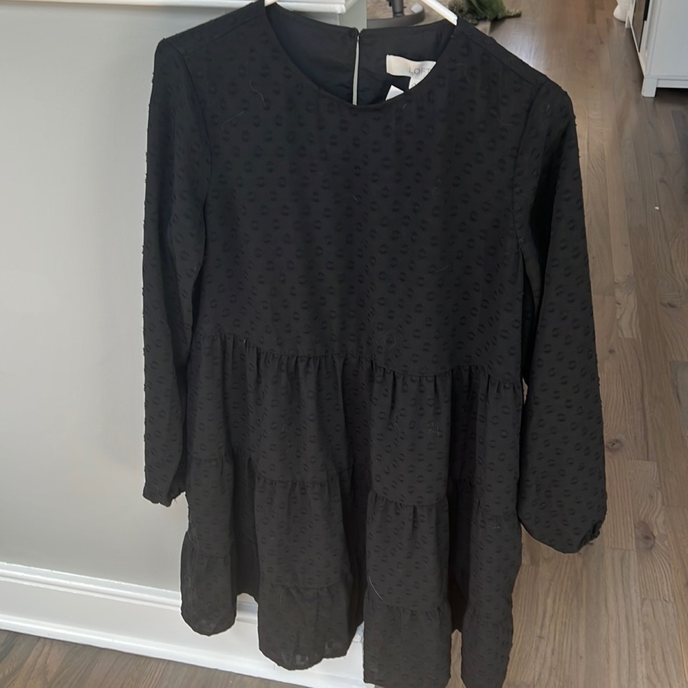 NWT Loft tiered dress with polka dots in black